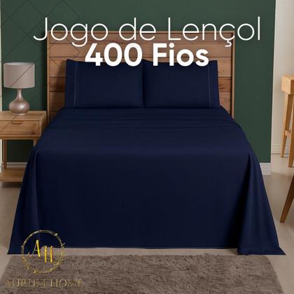 Imagem de Jogo De Lençol 400 Fios Ponto Palito Cama Solteiro Casal Queen King Toque Macio Completo 3 e 4 Peças