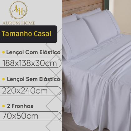 Imagem de Jogo De Lençol 400 Fios Ponto Palito Cama Solteiro Casal Queen King Toque Macio Completo 3 e 4 Peças