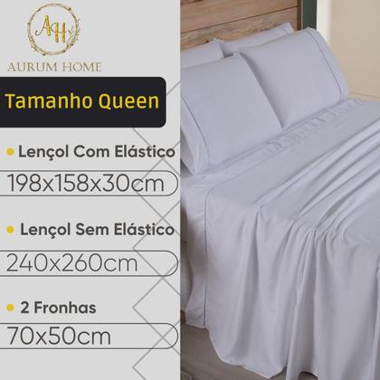 Imagem de Jogo De Lençol 400 Fios Ponto Palito Cama Solteiro Casal Queen King Toque Macio Completo 3 e 4 Peças