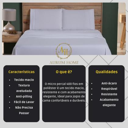 Imagem de Jogo De Lençol 400 Fios Ponto Palito Cama Solteiro Casal Queen King Toque Macio Completo 3 e 4 Peças