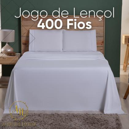 Imagem de Jogo De Lençol 400 Fios Ponto Palito Cama Solteiro Casal Queen King Toque Macio Completo 3 e 4 Peças