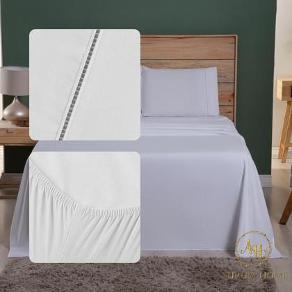 Imagem de Jogo De Lençol 400 Fios Ponto Palito Cama Solteiro Casal Queen King Toque Macio Completo 3 e 4 Peças