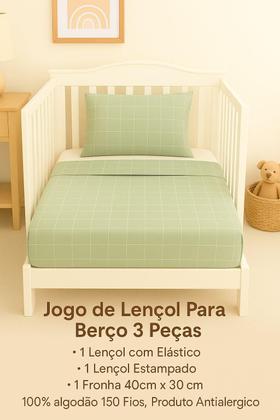 Imagem de Jogo De Lençol Berço Algodão e Hipoalergênico 150 Fios C/ 03 Peças