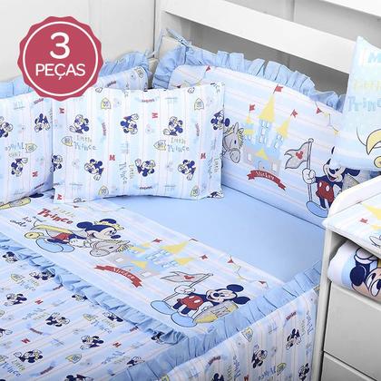 Imagem de Jogo De Lençol Berço C/ 3 Peças 100% Algodão Minnie Mickey Disney