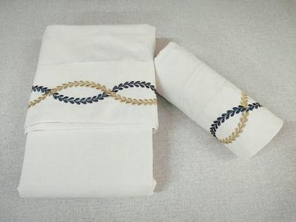 Imagem de Jogo De Lençol Branco Casal Box Bordado Percal Puro Algodão