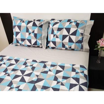 Imagem de Jogo de lençol/cama 4 peças 100% algodão estampados com elástico e ponta palito casal