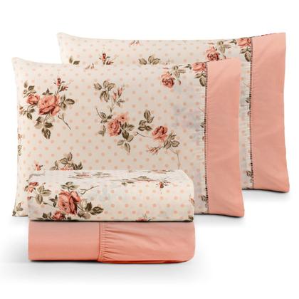Imagem de Jogo de lençol/cama 4 peças 100% algodão estampados com elástico e ponta palito casal