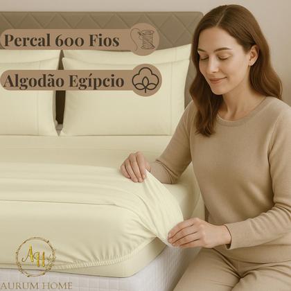 Imagem de Jogo De Lençol Cama Casal Queen King Solteiro 600 Fios Algodão Egípcio Percal de Luxo