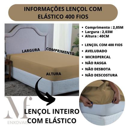 Imagem de Jogo de Lençol Cama King Size 400 Fios com Elástico 3 peças Toque Macio Lindo