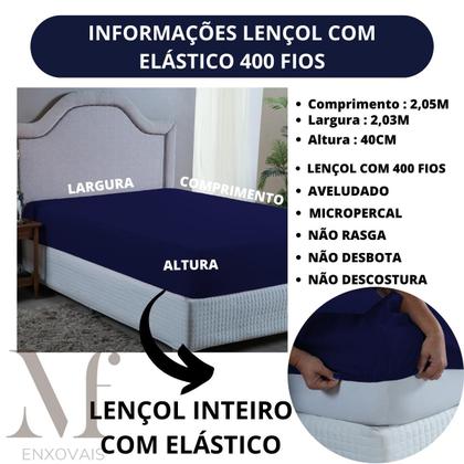 Imagem de Jogo de Lençol Cama King Size 400 Fios com Elástico 3 peças Toque Macio Lindo
