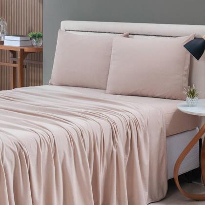 Imagem de Jogo de Lençol Cama Liso Casal 04 Pçs Malha 100% Algodão Macio Elástico Toda Volta Luxo