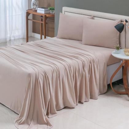 Imagem de Jogo de Lençol Cama Liso Casal 04 Pçs Malha 100% Algodão Macio Elástico Toda Volta Luxo