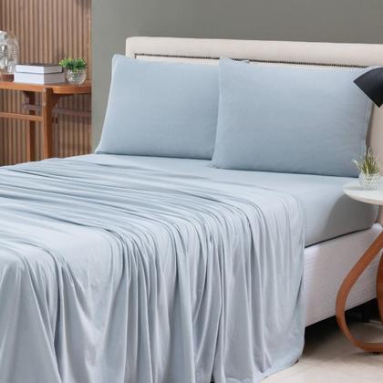 Imagem de Jogo de Lençol Cama Liso Casal 04 Pçs Malha 100% Algodão Macio Elástico Toda Volta Luxo