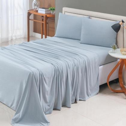 Imagem de Jogo de Lençol Cama Liso Casal 04 Pçs Malha 100% Algodão Macio Elástico Toda Volta Luxo