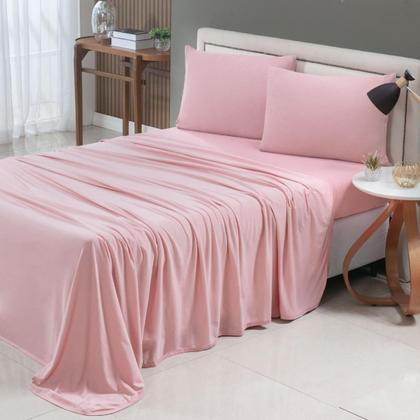 Imagem de Jogo de Lençol Cama Liso Casal 04 Pçs Malha 100% Algodão Macio Elástico Toda Volta Luxo