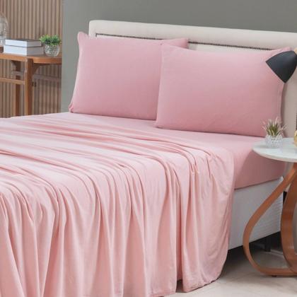 Imagem de Jogo de Lençol Cama Liso Casal 04 Pçs Malha 100% Algodão Macio Elástico Toda Volta Luxo