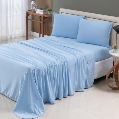 Imagem de Jogo de Lençol Cama Liso Casal 04 Pçs Malha 100% Algodão Macio Elástico Toda Volta Luxo