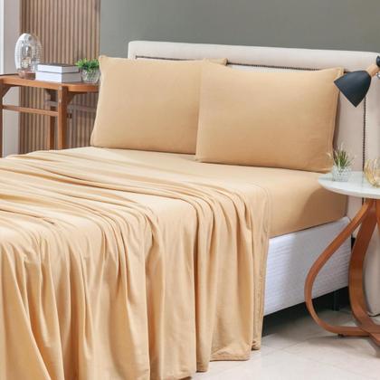 Imagem de Jogo de Lençol Cama Liso Casal 04 Pçs Malha 100% Algodão Macio Elástico Toda Volta Luxo