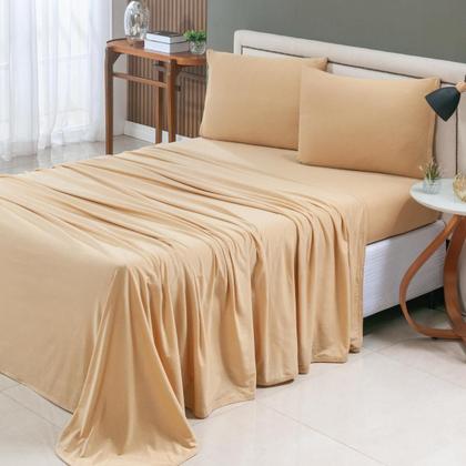 Imagem de Jogo de Lençol Cama Liso Casal 04 Pçs Malha 100% Algodão Macio Elástico Toda Volta Luxo