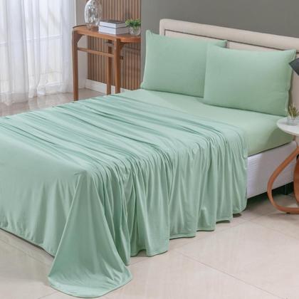 Imagem de Jogo de Lençol Cama Liso Casal 04 Pçs Malha 100% Algodão Macio Elástico Toda Volta Luxo