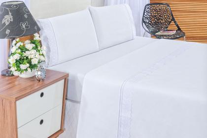 Imagem de Jogo de Lençol Cama Queen 4 Peças 100% Algodão Percal 180 fios Com Lese