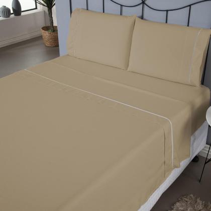 Imagem de Jogo de Lençol Cama Queen Algodão Ponto Palito 140 Fios Liso Completo 4 Peças