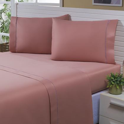 Imagem de Jogo De Lençol Casal 3 Peças 400 Fios Toque Aveludado Rose