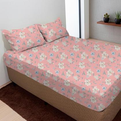Imagem de Jogo De Lençol Casal 3 Peças Simples Micropercal Cama Box Lençol com Elastico e 2 Fronhas
