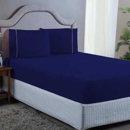 Imagem de Jogo de Lençol Casal 400 Fios Detalhe em Ponto Palito 3 Peças Cama Box Padrão