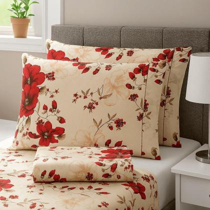 Imagem de Jogo de Lençol Casal em Percal Estampado 100% Algodão com Elástico + 2 Fronha Ponto Palito