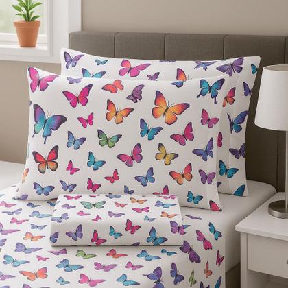 Imagem de Jogo de Lençol Casal em Percal Estampado 100% Algodão com Elástico + 2 Fronha Ponto Palito