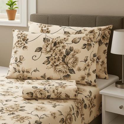 Imagem de Jogo de Lençol Casal em Percal Estampado 100% Algodão com Elástico + 2 Fronha Ponto Palito