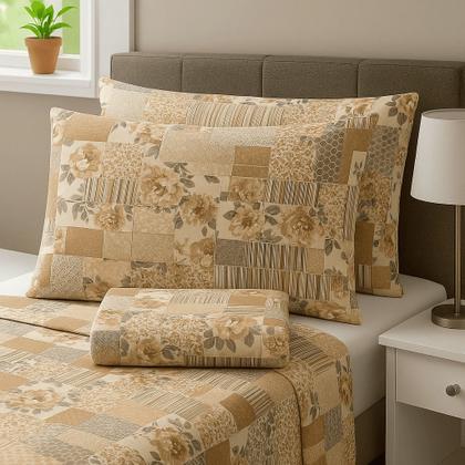 Imagem de Jogo de Lençol Casal em Percal Estampado 100% Algodão com Elástico + 2 Fronha Ponto Palito