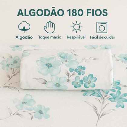 Imagem de Jogo de Lençol Casal em Percal Estampado 100% Algodão com Elástico + 2 Fronha Ponto Palito