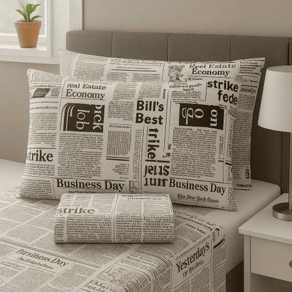 Imagem de Jogo de Lençol Casal em Percal Estampado 100% Algodão com Elástico + 2 Fronha Ponto Palito