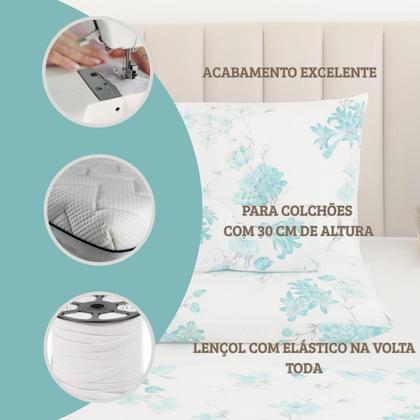 Imagem de Jogo de Lençol Casal em Percal Estampado 100% Algodão com Elástico + 2 Fronha Ponto Palito