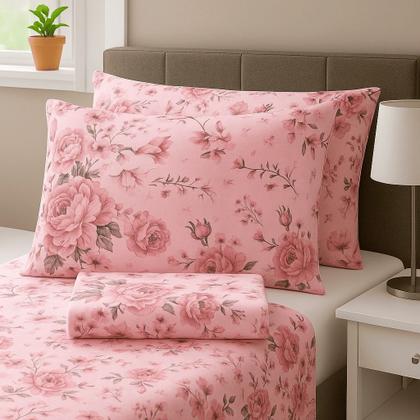 Imagem de Jogo de Lençol Casal em Percal Estampado 100% Algodão com Elástico + 2 Fronha Ponto Palito