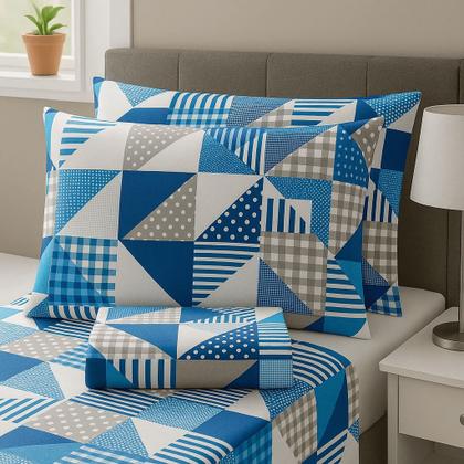 Imagem de Jogo de Lençol Casal em Percal Estampado 100% Algodão com Elástico + 2 Fronha Ponto Palito