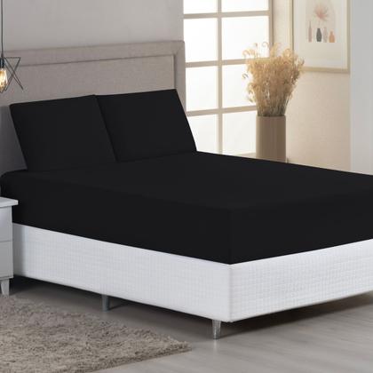 Imagem de Jogo de Lençol Casal Queen C/ Elástico Malha 100% Algodão 03 Pçs Liso