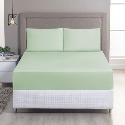 Imagem de Jogo de Lençol Casal Queen C/ Elástico Malha 100% Algodão 03 Pçs Liso