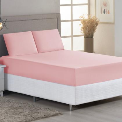 Imagem de Jogo de Lençol Casal Queen C/ Elástico Malha 100% Algodão 03 Pçs Liso