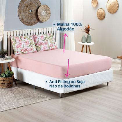 Imagem de Jogo de Lençol Casal Queen Malha 100% Algodão 03 Peças Com Elástico