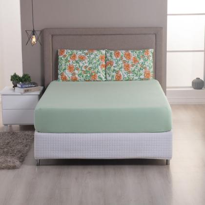 Imagem de Jogo de Lençol Casal Queen Malha 100% Algodão 03 Peças Com Elástico