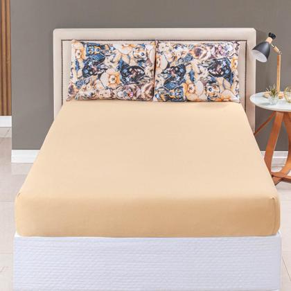 Imagem de Jogo de Lençol Casal Queen Malha 100% Algodão 03 Peças Com Elástico