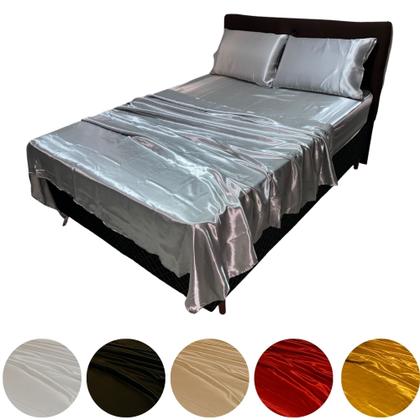 Imagem de Jogo de lençol cetim casal queen 4 peças cama box seda varias cores