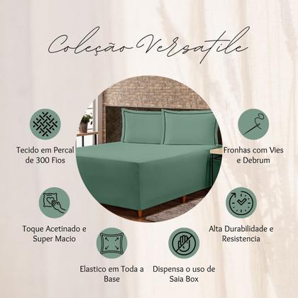 Imagem de Jogo de Lençol Conjugado para Cama Box CASAL Versatile com Fronhas 03 Peças - Capa Luva Percal 300 Fios Toque Acetinado