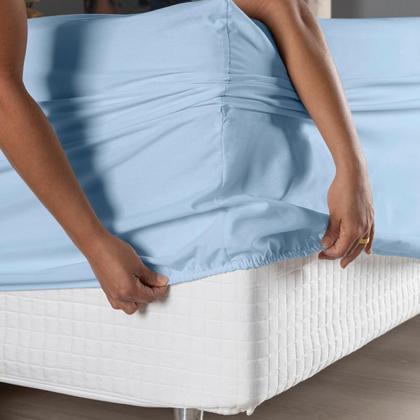 Imagem de Jogo De Lençol Conjugado Solteiro Algodão Cama Box Azul