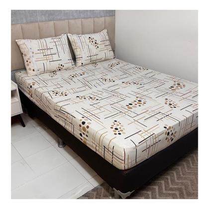 Imagem de Jogo de Lençol de Malha Casal 3 peças Estampado 100% Algodão Elástico Fronha c/ Zíper