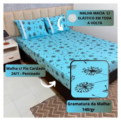 Imagem de Jogo de Lençol de Malha Queen 3 peças Estampado 100% Algodão Elástico Fronha c/ Zíper