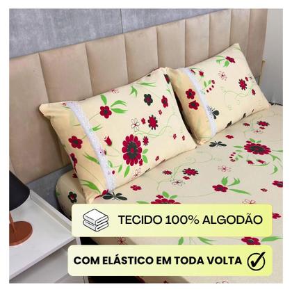 Imagem de Jogo de Lençol de Malha Queen 3 peças Estampado 100% Algodão Elástico Fronha c/ Zíper